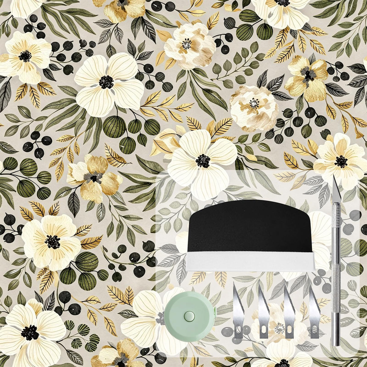 Peel and Stick Wallpaper (Lvory Hibiscus / 17.3" x 196.8")