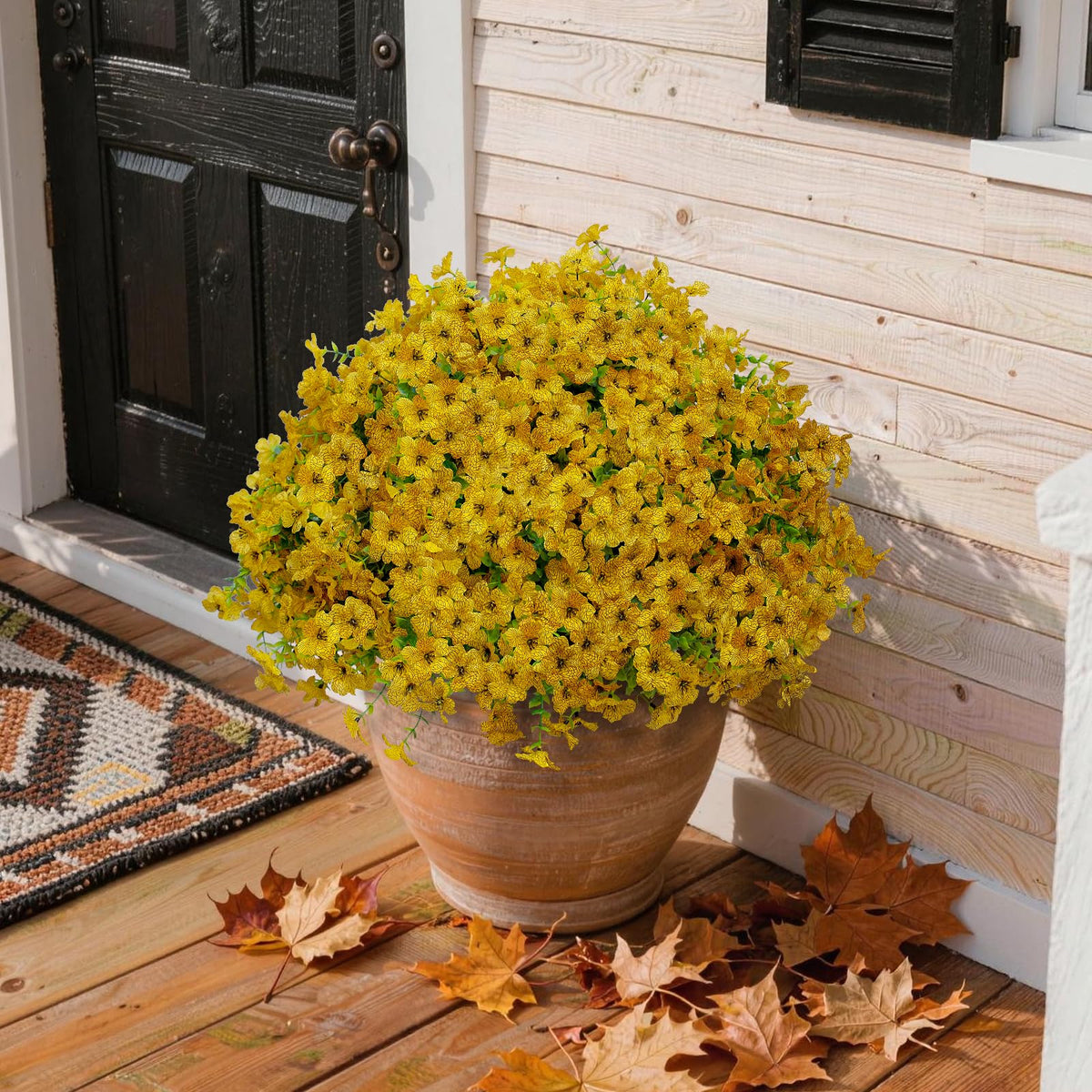 Artificial Fall Mums Outdoor Flowers (Fall Mum-yellow-12 Bundles)