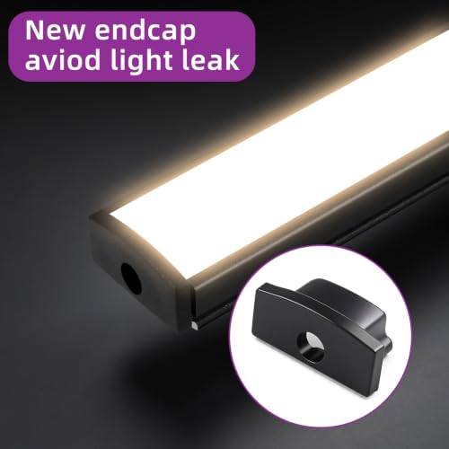 10 Pack LED Aluminum Channel U Shape LED Strip Diffuser Track with Black Cover Easy Installation