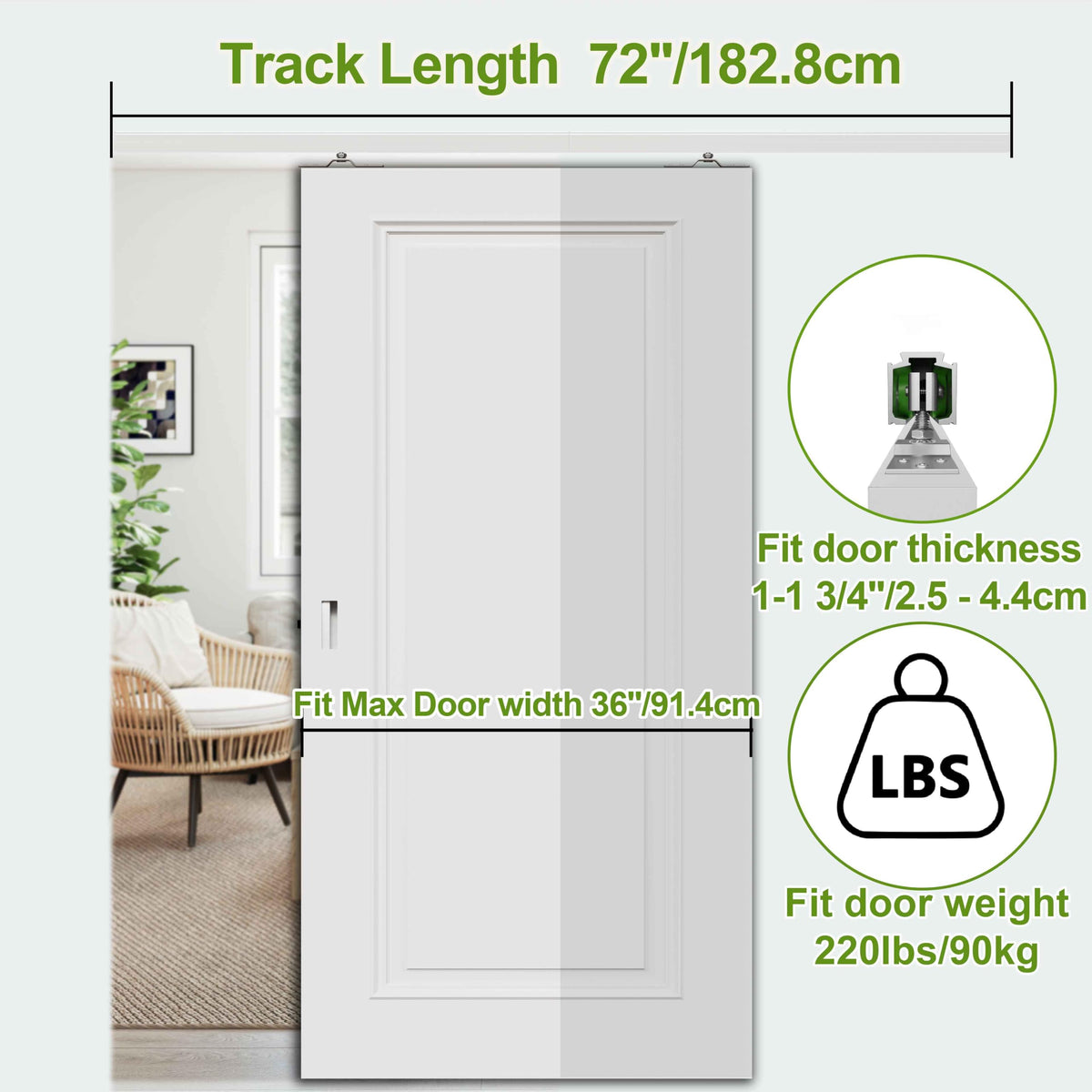 6FT 72in Sliding Pocket Door Track Kit (6Ft / Silver)