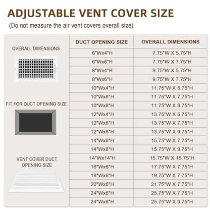 10x4 Wall Vent Cover for 10x4 Duct (10"Wx4"H)