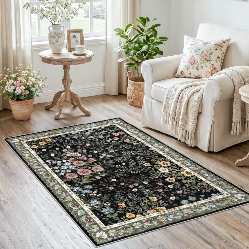 3x4 Washable Entryway Area Rug (Black / 3x4)
