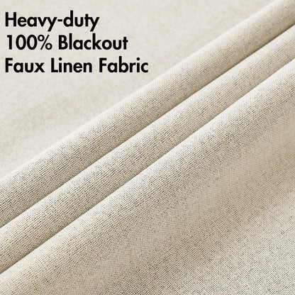 100% Blackout Linen Curtains for Bedroom 52x63 Inches Cream (Cream / 52"W x 63"L (Pack of 2))