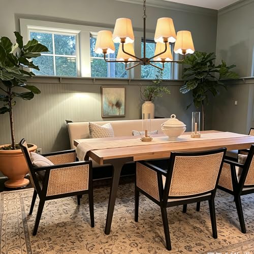 6 Light Gold Chandelier with Fabric Shades