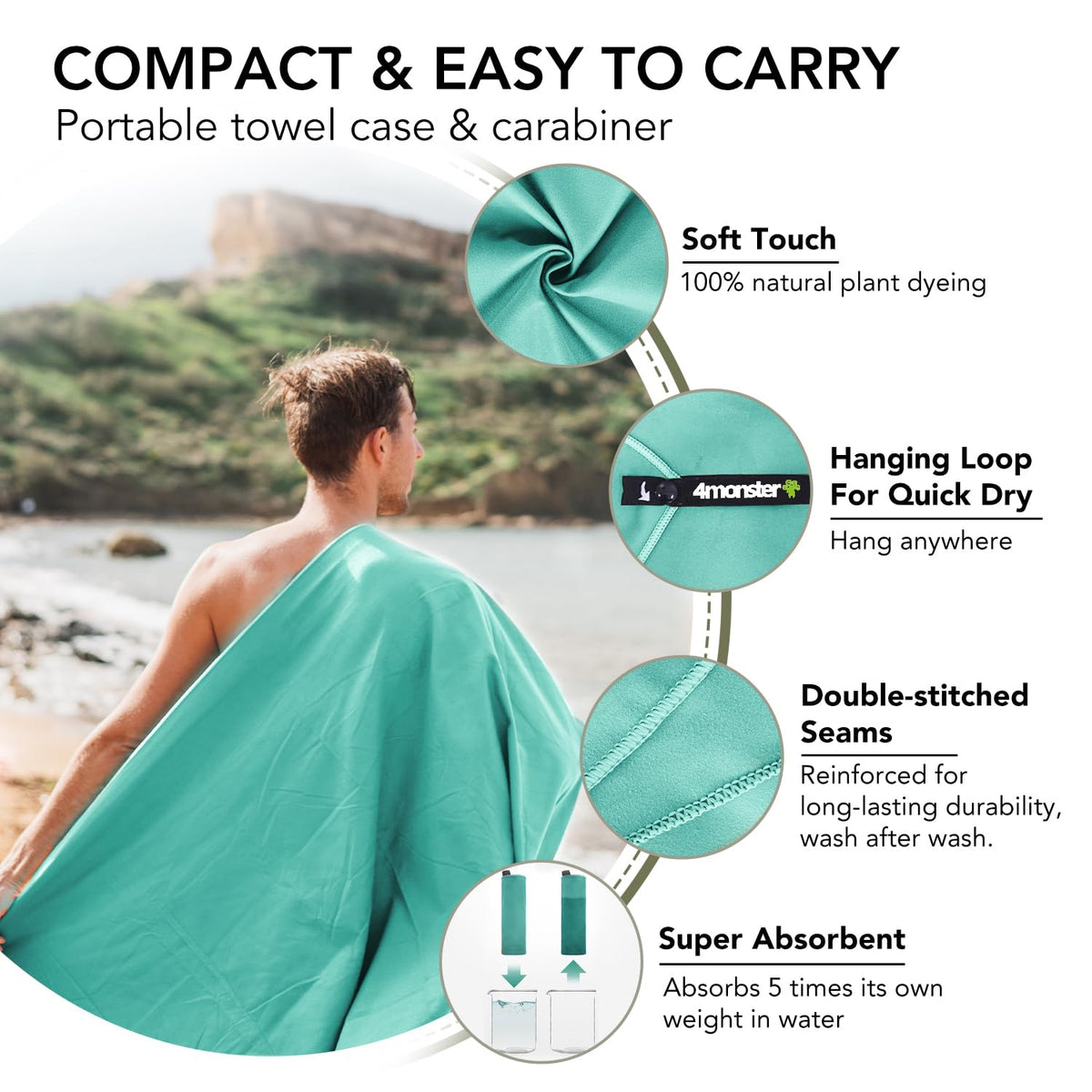 Quick Dry Microfiber Towel (Lake-green / 31.50" x 15.80")