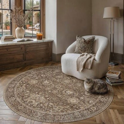 4x4 Round Rugs Brown Vintage Rug for Living Room (Retro | Brown / 4' (Round))