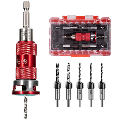 Upgrade 8PCS Countersink Drill Bits Set with Adjustable Depth Stopper (Red / 8 Pcs)