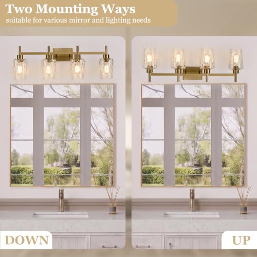 4 Light Bathroom Vanity Light Modern with Hammered Glass Shade (Gold / 4 Lights)