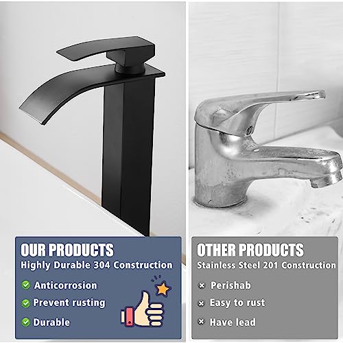 Tall Bathroom Faucet Vessel Sink Faucet with Drain (With Drain / Matte Black)