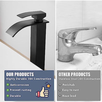 Tall Bathroom Faucet Vessel Sink Faucet with Drain (With Drain / Matte Black)