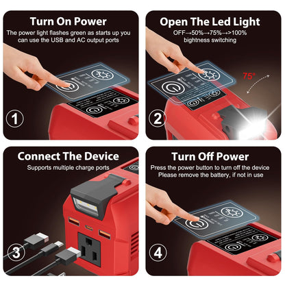 250W Power Inverter Compatible with Milwaukee 18V Battery (Red / 2)