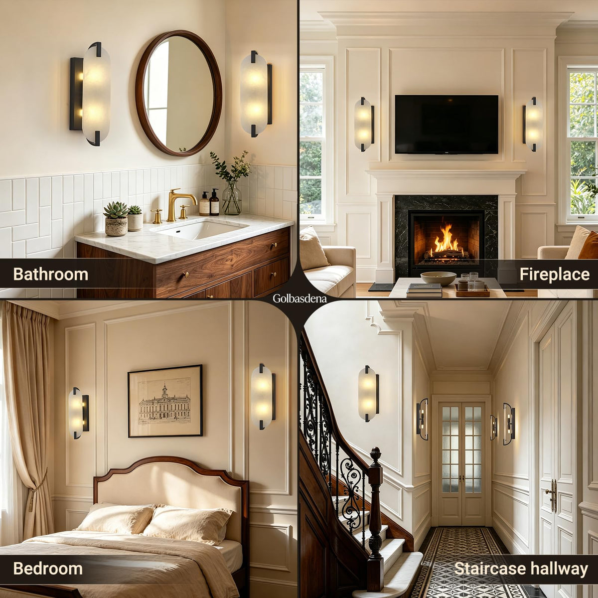 Modern Alabaster Wall Sconces (Black-15.7in-1 Pack)