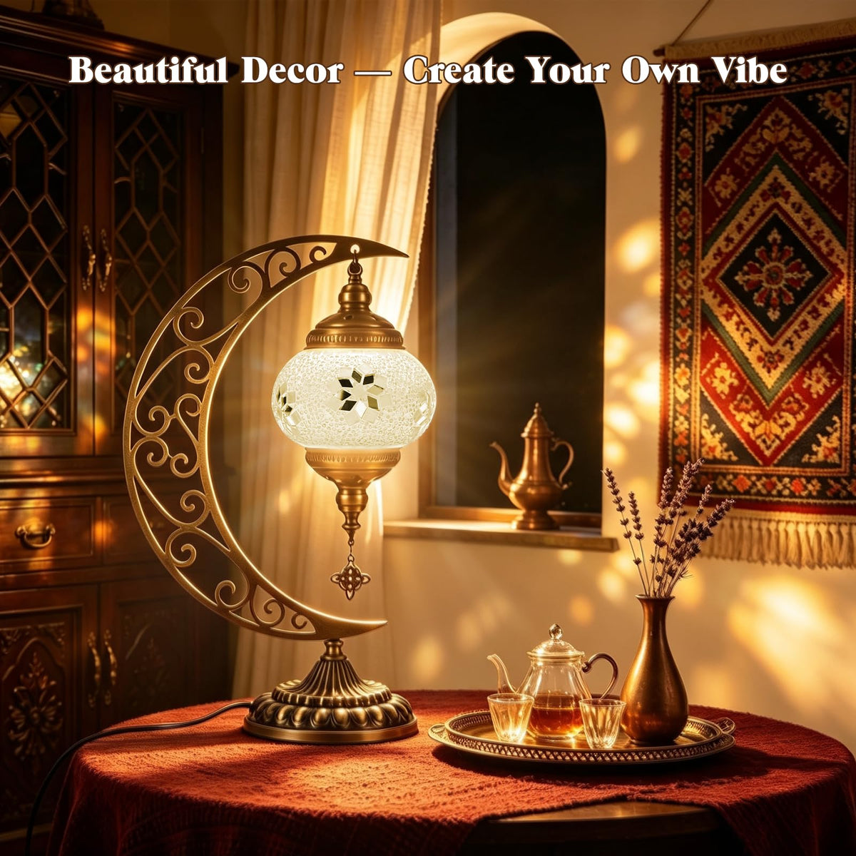 Turkish Lamp DIY Mosaic Stained Glass Table Lamp Kits Moon Lamp (White)