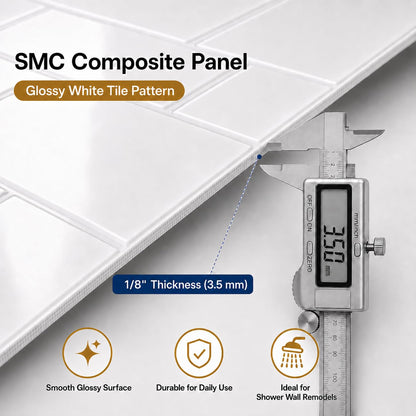 3 Piece SMC Shower Wall Panels (Glossy White / 60"W × 36"D × 96"H)