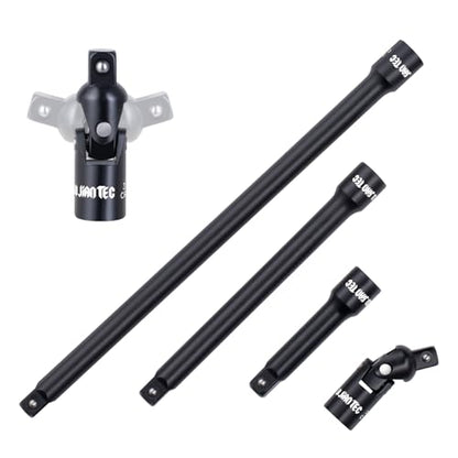 4-Piece 1/2-Inch Drive Impact Extension Bar and Universal Joint Set, 3-Inch, 5-Inch, and 10-Inch Sizes, CR-V Steel, Manganese Phosphate Finished