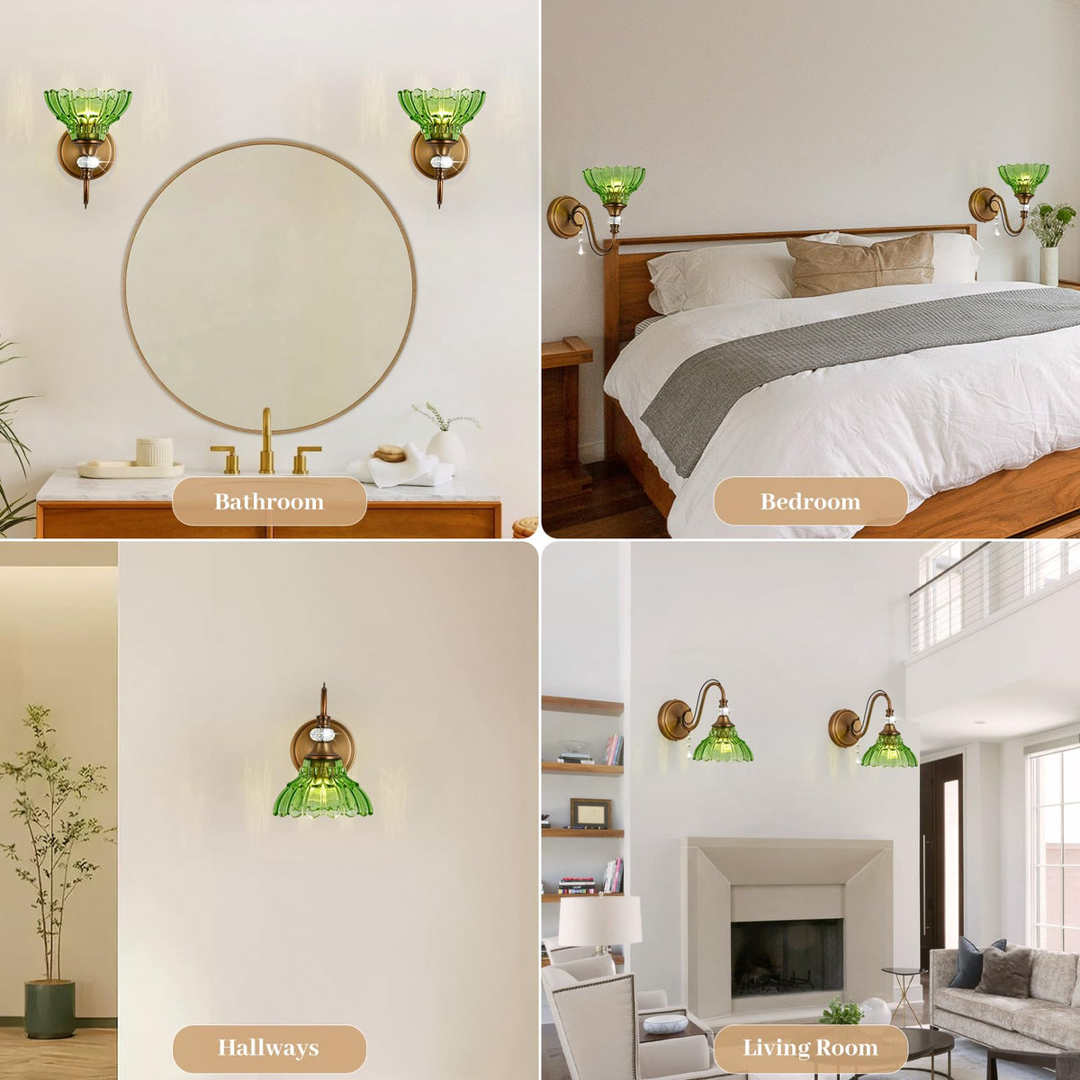 1 Piece Vintage Wall Sconce (Antique Brass and Green / 1-Light)