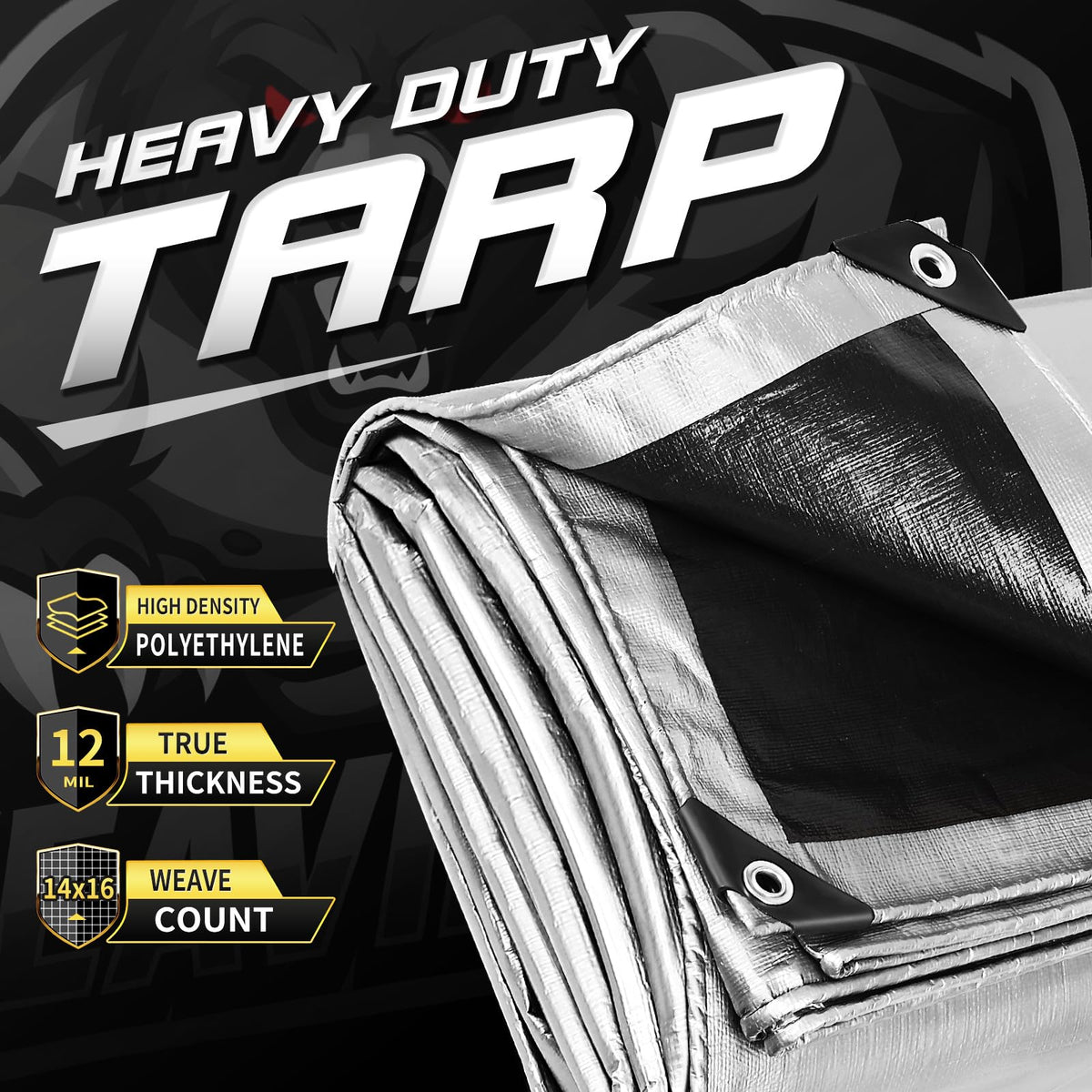Tarps Heavy Duty Waterproof 10'x12' (Silver/Black / 10' X 12')