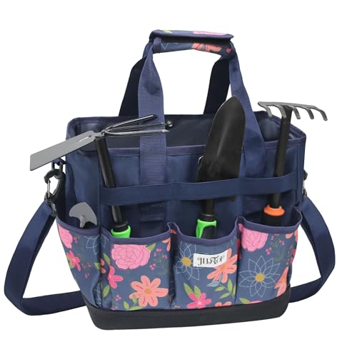 Hard Bottom Floral Garden Tool Tote Bag with Shoulder Strap