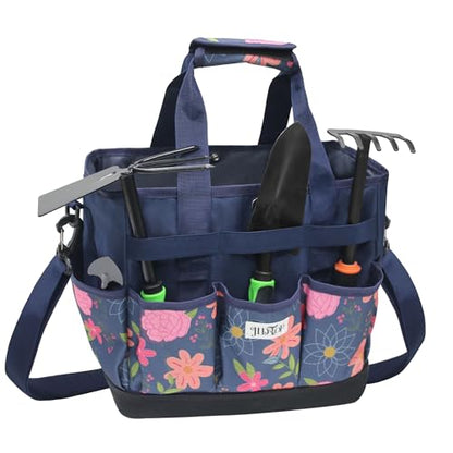 Hard Bottom Floral Garden Tool Tote Bag with Shoulder Strap
