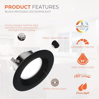 LT Indoor Outdoor 6 in LED Recessed Lighting Light Housings with Selectable Color Temperature