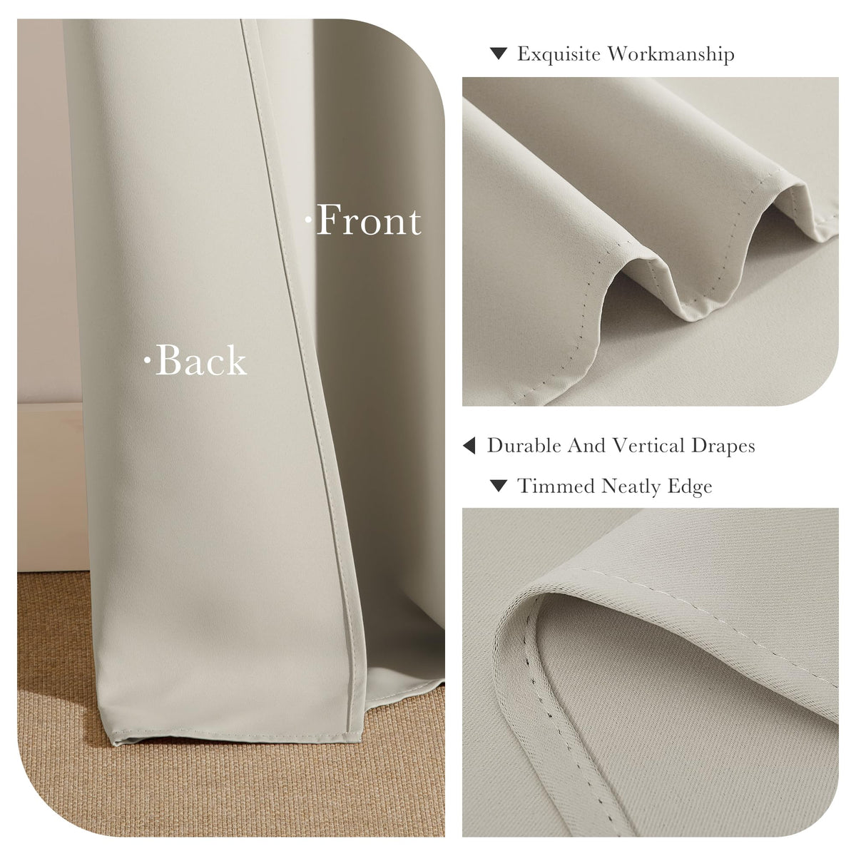 Blackout Curtains 96 inch Length 2 Panels Set (Cream / 52"W x 96"L (Pack of 2))