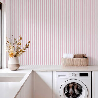 Pink and White Striped Peel and Stick Wallpaper Striped Pink Stripes Modern Contact Paper for Cabinets Bedroom Bathroom Accent Wall Decor