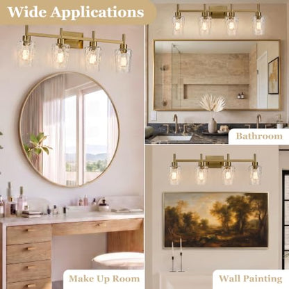 4 Light Bathroom Vanity Light Modern with Hammered Glass Shade (Gold / 4 Lights)