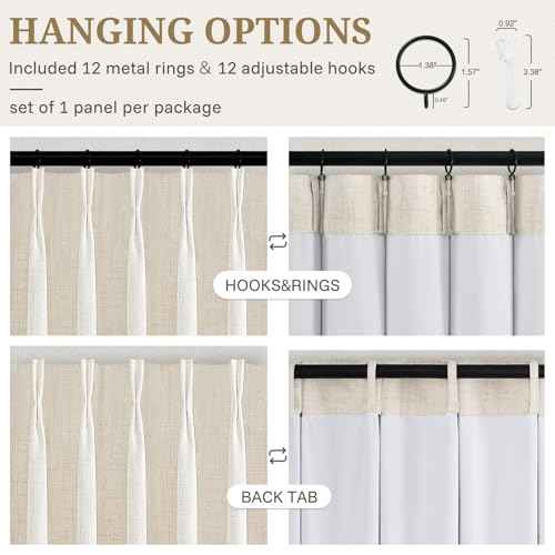 102 Inch Long Curtains Extra Wide 70 Inch Width Blackout Pinch Pleat Drapes for Living Room Patio Sliding Door Natural Linen Heavy Insulated Farmhouse for 60W Large Window (Birch / 70"W x 102"L (Pack of 1))