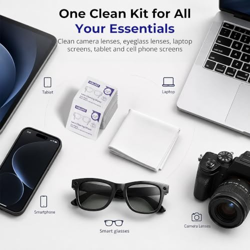 HiBloks Thick Lens Wipes and 2 Cleaning Cloths for Meta Glasses 50