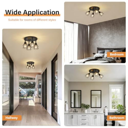 4 Light Black Farmhouse Kitchen Semi Flush Mount Ceiling Light (Black / 4-light)