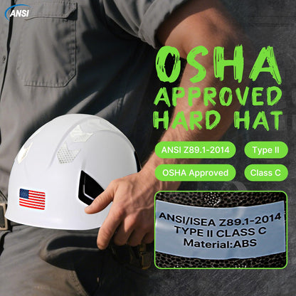 Type 2 OSHA Approved Hard Hat with Chin Strap (White Hard Hat)