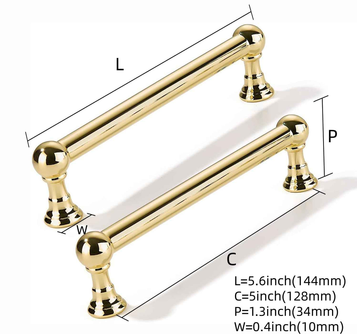 5 Pack 5 inch Solid Handles Real Unlacquered Brass Cabinet Pulls (Unlacquered Brass / 5 Inch)