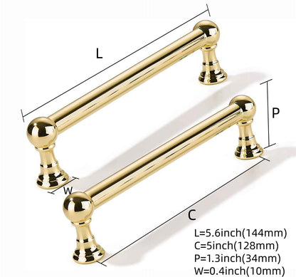 5 Pack 5 inch Solid Handles Real Unlacquered Brass Cabinet Pulls (Unlacquered Brass / 5 Inch)