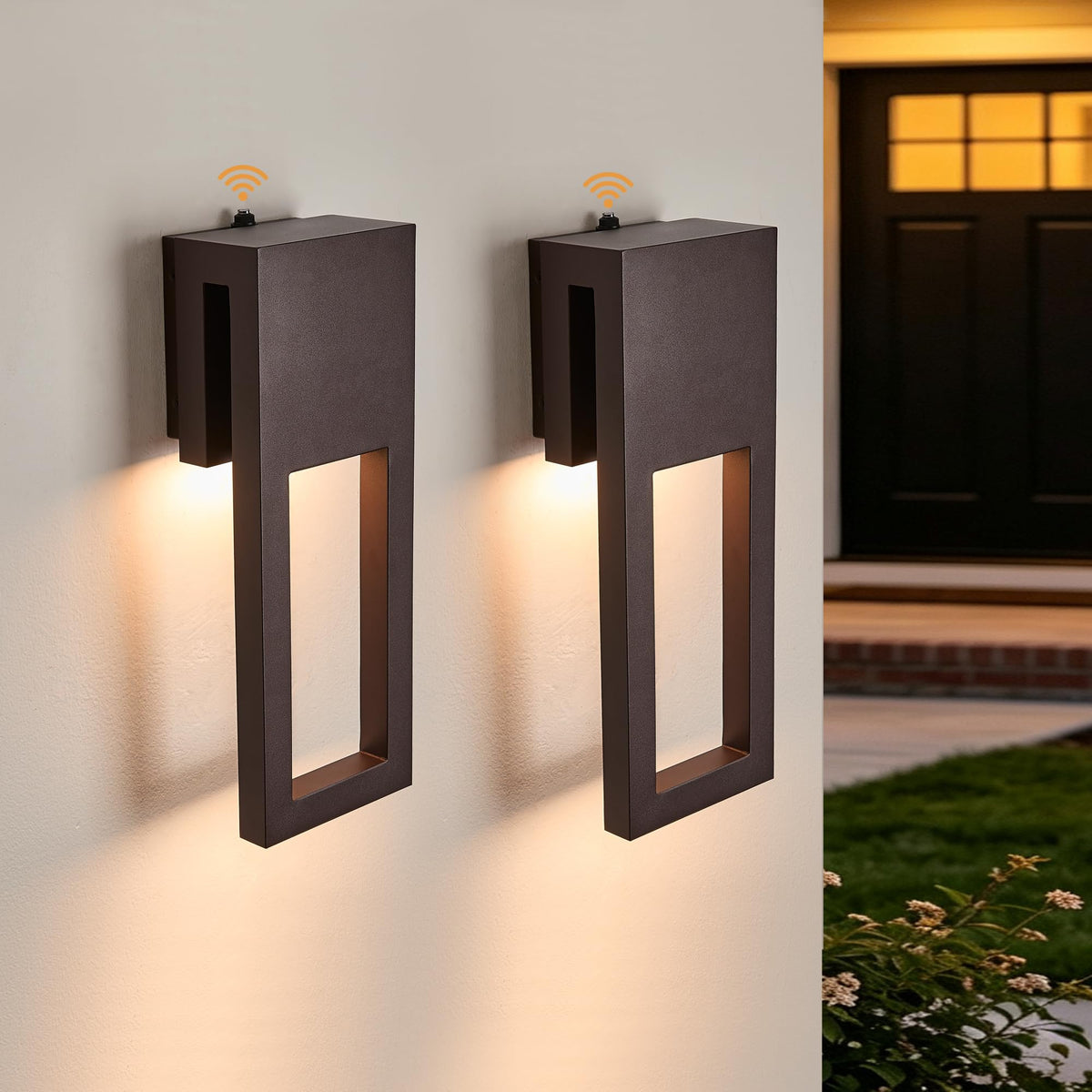 Dusk to Dawn Outdoor Wall Lights 15 Inch 2 (2Pack Textured Bronze(with Photocell))