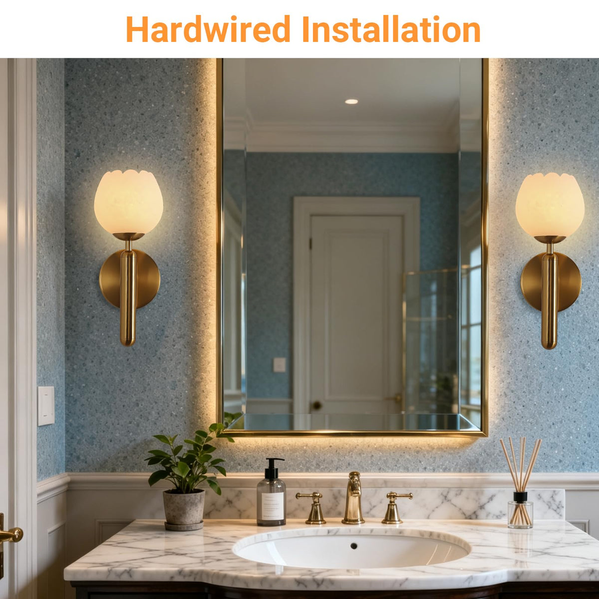 12.6in Alabaster Wall Sconces (Gold-12.6in-1 Pack)