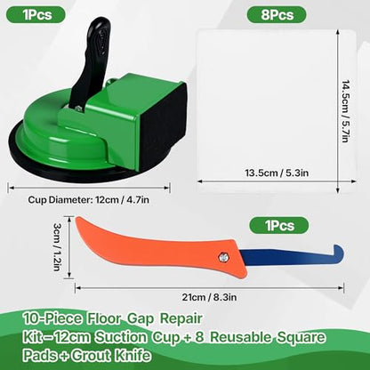 Floor Gap Fixer Tool with 4.7" Silicone Suction Cup Complete Floor Gap Repair Kit with 8 Sticky Pads & Grout Removal Tool