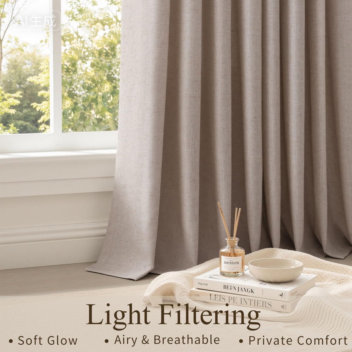 Oatmeal Grommet Linen Curtains 120 Inches Long for Living Room (Oatmeal / 52"W x 120"L (Pack of 2))