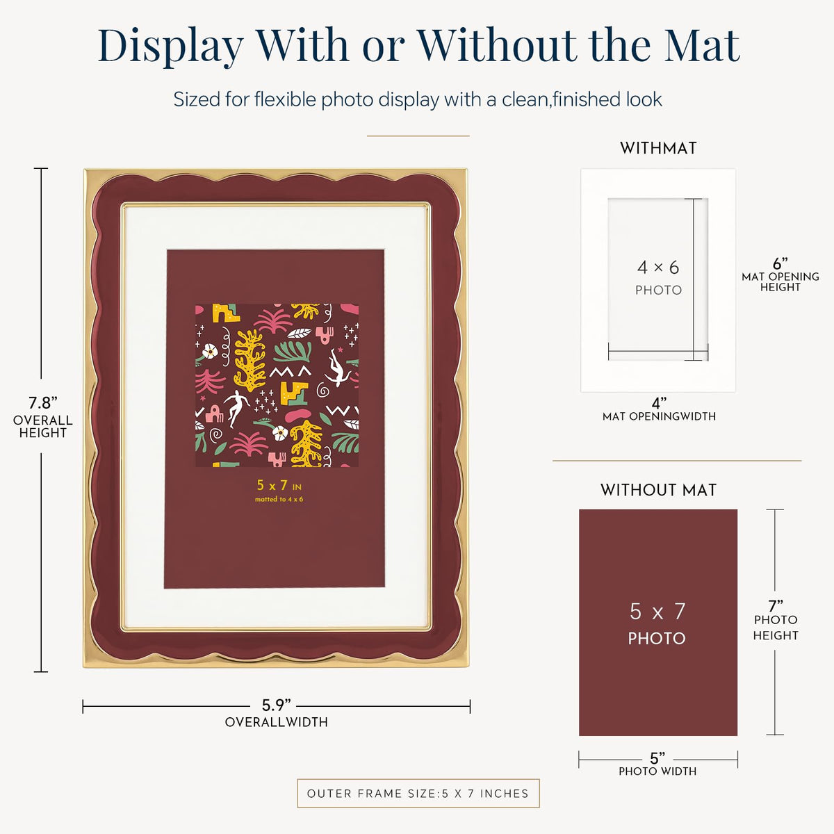 5x7 Scalloped Enamel Picture Frame (Oxblood Burgundy / 5x7)