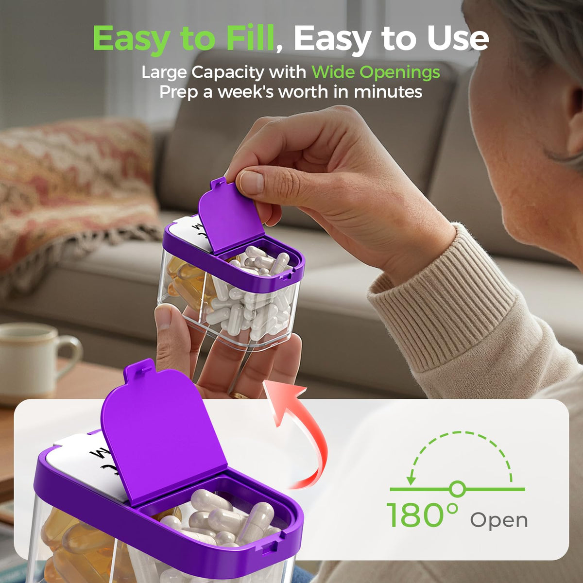 Extra Large Pill Organizer 2 Times a Day (Rainbow/White)
