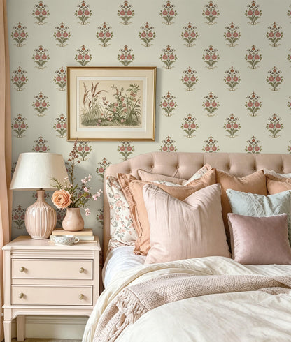 Vintage Floral Wallpaper Cottage Peel and Stick Wallpaper Retro Pink Flower Contact Paper for Cabinets Drawers Farmhouse Removable Self (Beige and Pink / 17.3" x 78.7")