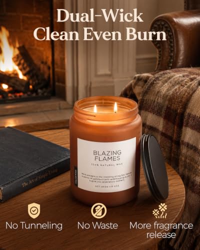 Blazingflames Scented Smoky Amber Woodsy Fireplace Candle 19.4Oz (Large Jar / Blazing Flames)