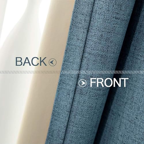 100% Blackout Linen Curtains for Bedroom 42x84 Inches Dusty Blue (Dusty Blue / 42"W x 84"L (Pack of 2))