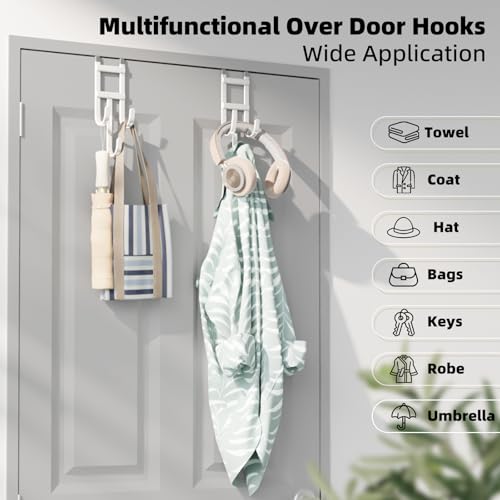 2 Packs Over the (White / Long hooks-2 Packs Fit 1 1/2" Interior Door)