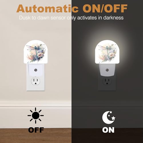 Night Light Dragonfly Watercolor Night Lights Plug into Wall with Dusk to Dawn Smart Sensor for Bedroom Bathroom Hallway Kitchen (Dragonfly Watercolor)