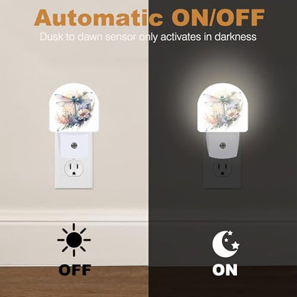 Night Light Dragonfly Watercolor Night Lights Plug into Wall with Dusk to Dawn Smart Sensor for Bedroom Bathroom Hallway Kitchen (Dragonfly Watercolor)