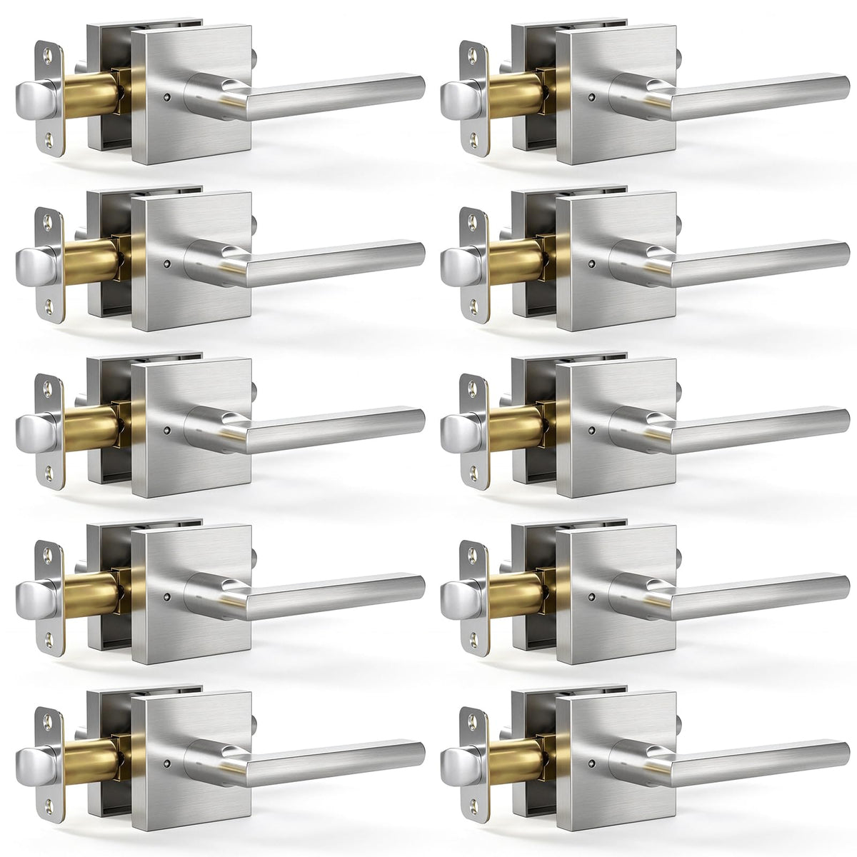 10 Pack Interior Privacy Door Handles (Satin Nickel)
