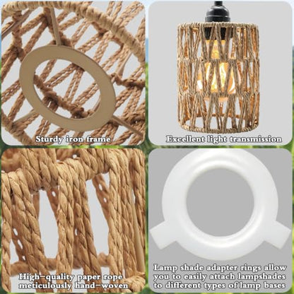 Rattan Lamp Shade Boho Woven Pendant Light Shade