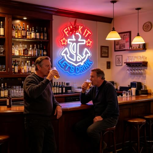 FUNK IT LET'S DRINK Neon Signs for Wall Decor Anchor Decor Neon Lights for Bedroom Led Signs Suitable for Man Cave Beer Bar Pub Restaurant Christmas 5V Usb Power (FUNK IT LET'S DRINK)