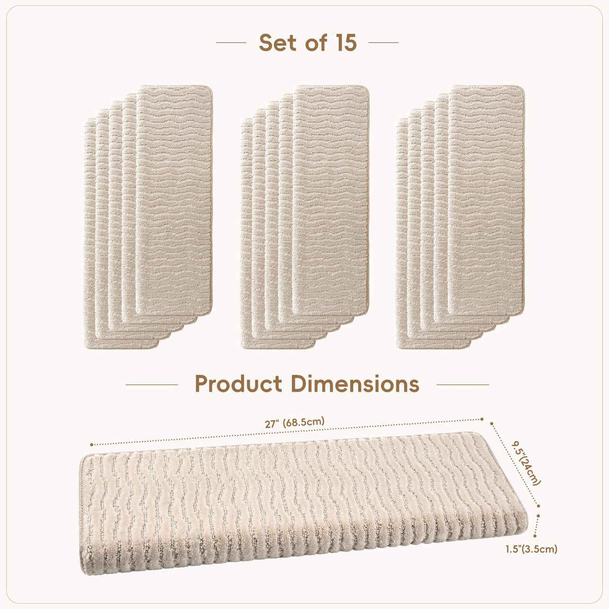 Rounded Bullnose Carpet Stair Treads (Oat Beige / 9.5" x 27" x 1.5")