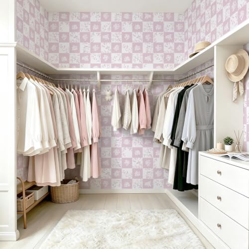 Contact Paper Checkered Wallpaper Modern Peel and Stick Wallpaper (17.3" x 78.7" / Pink and White)